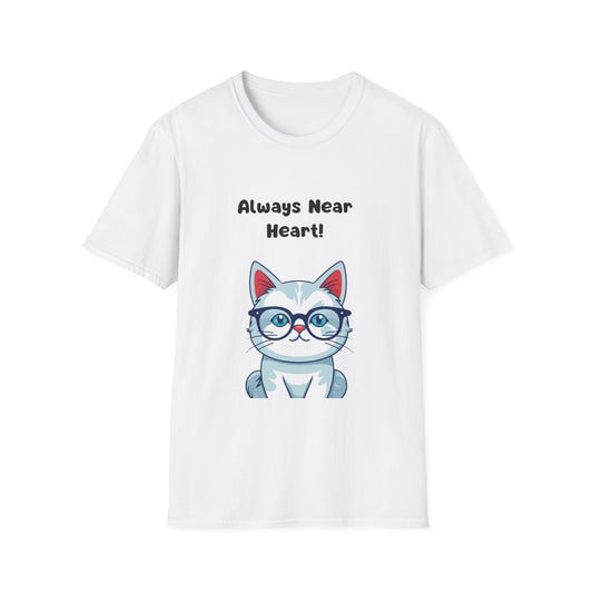 Always Near Heart Cat Graphic T-Shirt, Cute Cat Shirt, Gift for Cat Lovers, Funny Pet Humor, Casual Wear, Unisex T-shirt
